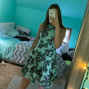 Blue and Black Floral One Piece Homecoming Dress
